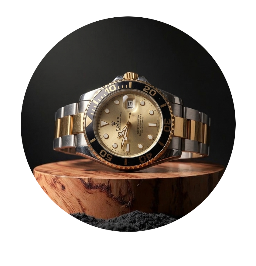 Luxury Rolex watch put on the Wooden piece. Luxury watch. Rolex watch